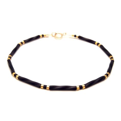 Black and Gold Simple Bracelet Gold Minimal Jewelry Tiny Bead Layering ...