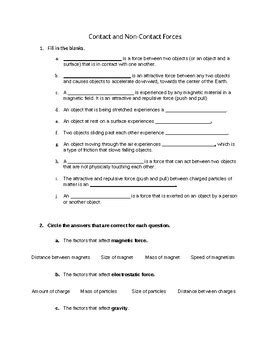 Contact and Non-Contact Forces Worksheet by Meagan Galluzzo | TpT