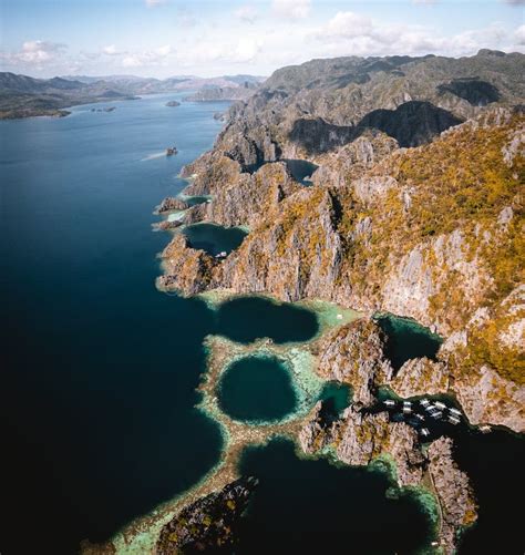 Aerial View of Twin Lagoon Turquoise Waters with a Drone the Philippines Coron Stock Image ...