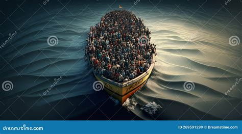 Migrants and Refugees Take a Dangerous Journey in a Boat on the Ocean ...