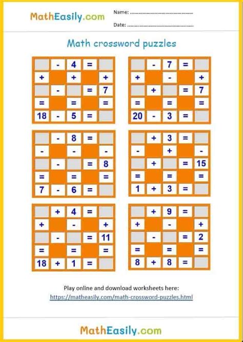 Simple maths puzzles with answers: games and worksheets