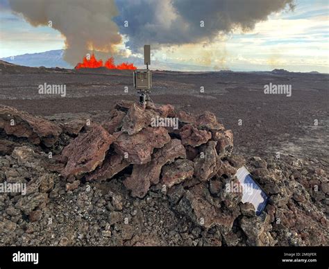 Mauna Loa, Hawaii, USA. 2nd Dec, 2022. Image of a webcam deployed to monitor the Northeast Rift ...