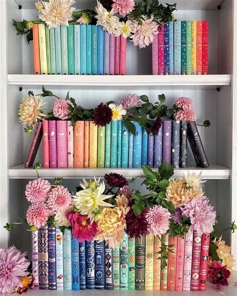 Rainbow bookshelf with Dahlias | Bookshelf inspiration, Diy book, Bookshelves