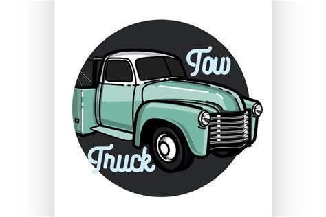 Color vintage car tow truck emblem (676194)