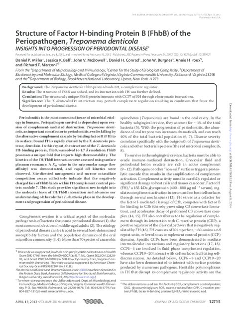 (PDF) Structure of Factor H-binding Protein B (FhbB) of the Periopathogen, Treponema denticola ...