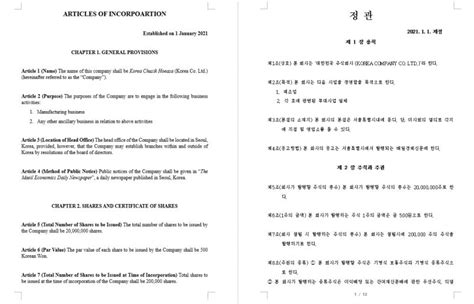 Articles of Incorporation for a Korean company - Chaeum Attorneys at Law