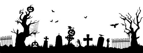 Halloween Cemetery Silhouette Creepy Graveyard Stock Illustration - Download Image Now ...