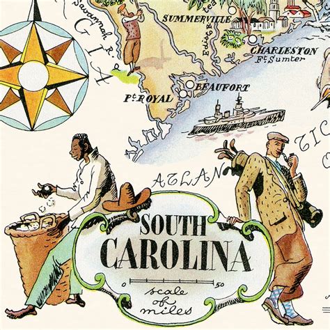 Pictorial Map of South Carolina colorful fun illustration of | Etsy