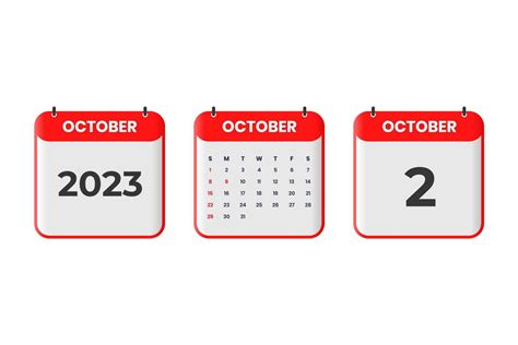 October 2023 calendar design. 2nd October 2023 calendar icon for ...