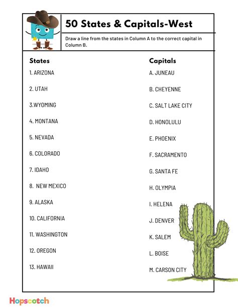 50 States & Capitals Worksheets — Hopscotch