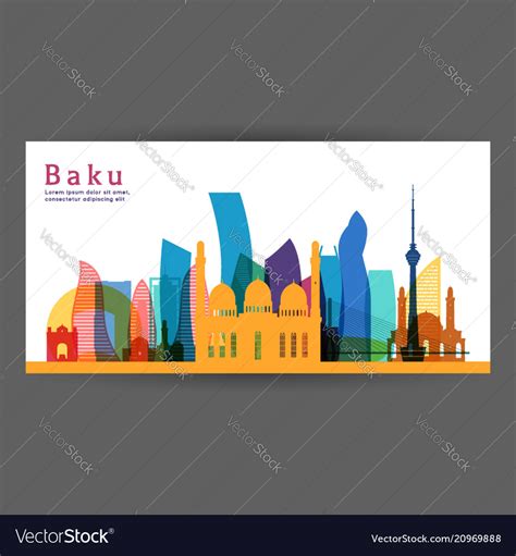 Baku colorful architecture skyline Royalty Free Vector Image