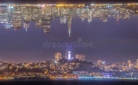 San Francisco Skyline at Night Stock Image - Image of iconic, district ...