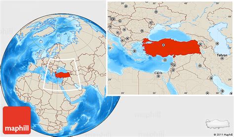 Shaded Relief Location Map of Turkey