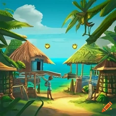Caribbean jungle village for a board game on Craiyon