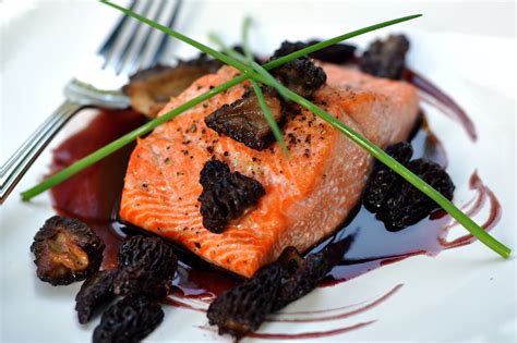 Fat of the Land: Salmon with Pinot Noir Sauce & Morels