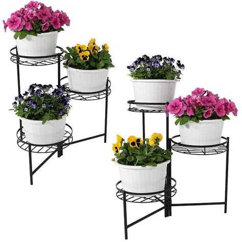 Sunnydaze Decor 22.75-in Black Outdoor Round Steel Plant Stand in the ...