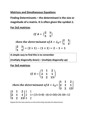 Matrices and Simultaneous Equations | Teaching Resources