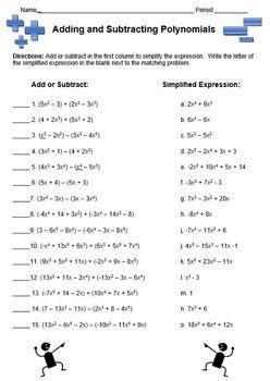 Adding And Subtracting Polynomials Worksheets With Answer Ke