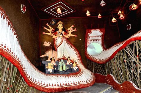 Kolkata : An idol of goddess Durga at a community puja pandal during the Durga Puja festival