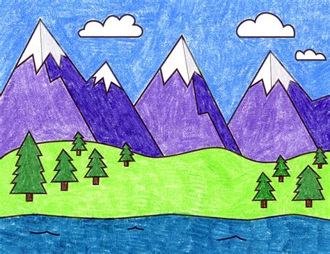 Easy How to Draw Mountains Tutorial Video and Coloring Page