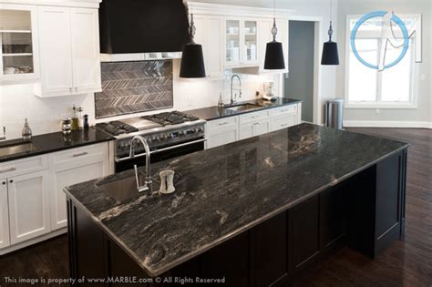 Astrus and Absolute Black Leathered Granite Kitchen | Marble.com ...