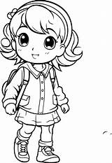 Cute little girl going To School For coloring Book 45588216 Vector Art  sketch template