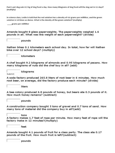 Decimal Word Problems | PDF