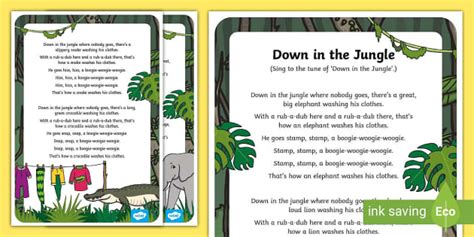 Jungle Songs for Early Years Down in the Jungle Rhyme