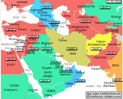 Middle East time zone map, WorldTimeZone.com | Dr. Melanie Patton Renfrew's Site