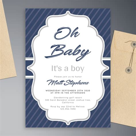 Vintage Blue Baby Shower Invitation Template Online Maker