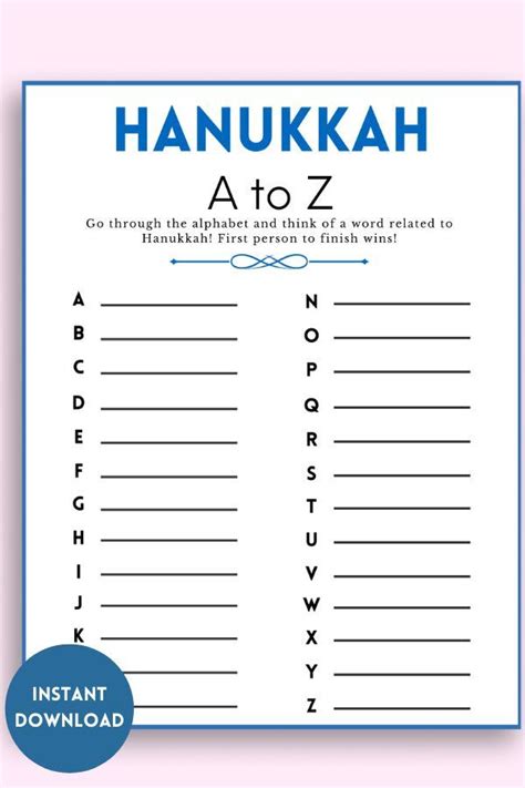 Hanukkah A Z Game Hanukkah Party Games Hanukkah Games | Etsy | Holiday ...