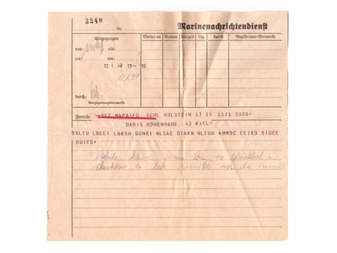 Three ciphered telex messages from the SMS Schleswig-Holstein (Object C0026) | Chiffriermaschine