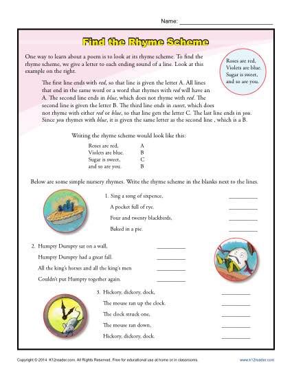 Find the Rhyme Scheme | Poetry Worksheets