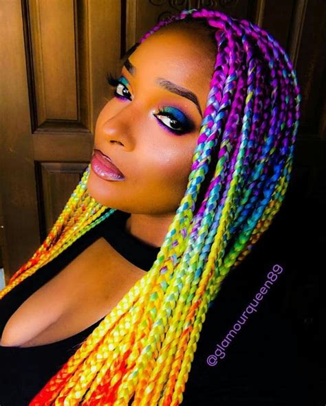 Rainbow box braids. I live!!! | Hair styles, Colored box braids, Box braids styling