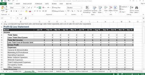 Financial Statements Template for Excel - ENGINEERING MANAGEMENT