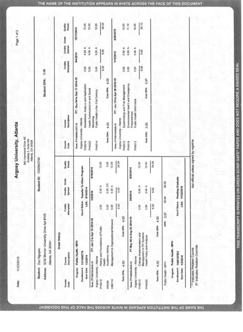 Argosy University Transcript MPH