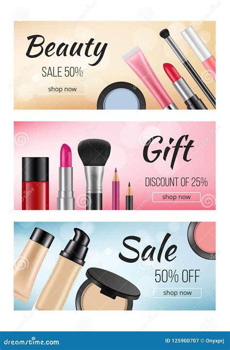 Banners of Cosmetics. Design Template of Horizontal Banners with Illustrations of Women ...