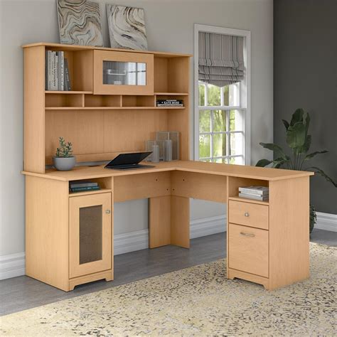 Cabot 60W L Shaped Computer Desk with Hutch in Natural Maple ...