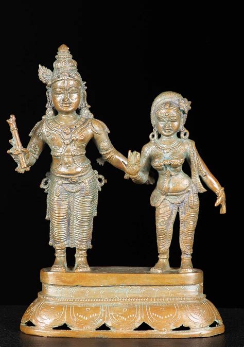 SOLD Bronze Radha Krishna Statue 7" (#74b59): Hindu Gods & Buddha Statues