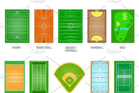 Playing fields vector set, an Illustration by Vectorstockersland | Olahraga, Arsitektur