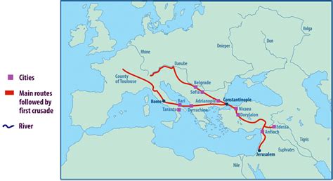 Map of the First Crusade Routes (Illustration) - World History Encyclopedia