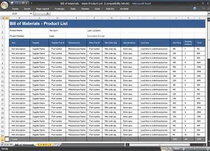 Bill Of Materials Templates - Word Excel Fomats