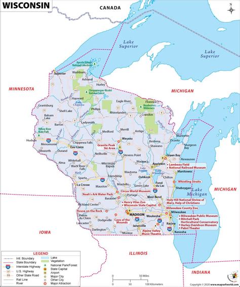 What are the Key Facts of Wisconsin? in 2020 | Wisconsin, Canada lakes, Map