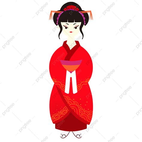 Psd Format Clipart PNG Images, Red Traditional Japanese Female Kimono Cartoon Characters Psd ...