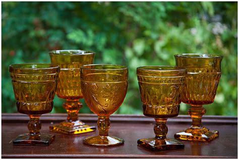 Assorted Vintage Amber and Green Colored Glass Goblets