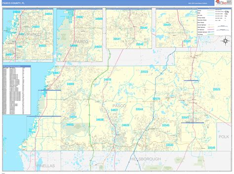 Pasco County, FL Zip Code Wall Map Basic Style by MarketMAPS - MapSales