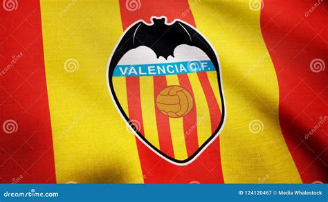 Close-up of Waving Flag with FC Valencia Football Club Logo, Seamless ...