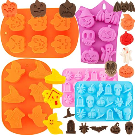 Amazon.com: Halloween Silicone Chocolate Molds 5PCS Pumpkin Bat Skull ...