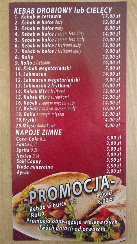 Menu at ZAZA KEBAB Zbąszyń pub & bar, Poland, 17 Stycznia 23