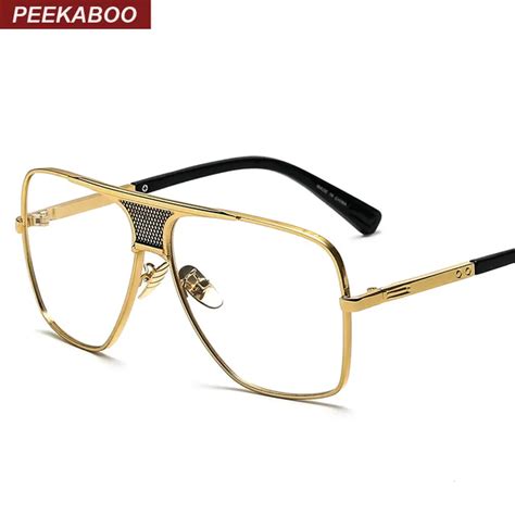 Peekaboo Luxury eye glasses frames for men 2017 top quality gold metal flat top big man glasses ...